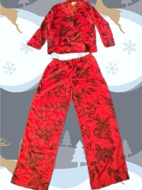 Natori Red Floral Two-Piece Pajama Set